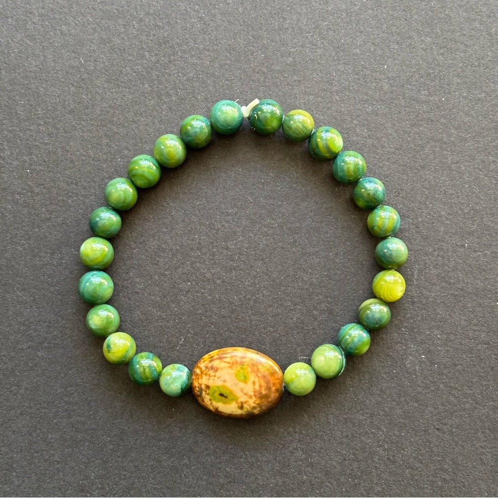 Green Moonstone Stretch Bracelet | Natural Gemstone Beaded Bracelet - Picture 2 of 5
